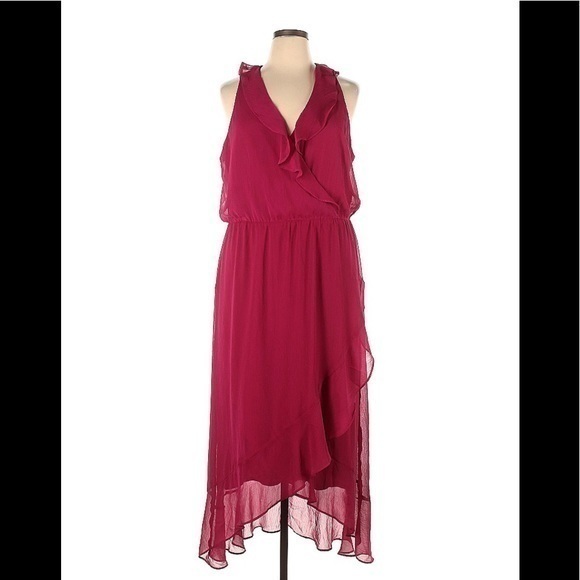 Banana Republic, hot pink Maxi dress Ruffle collar - Picture 1 of 5